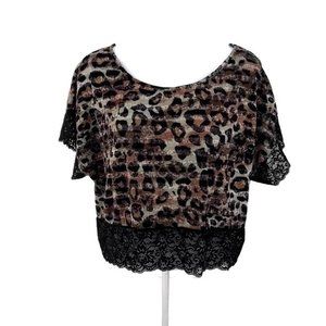 Charlotte Russe Women's Crop Top Leopard Print Lace Bottom Medium